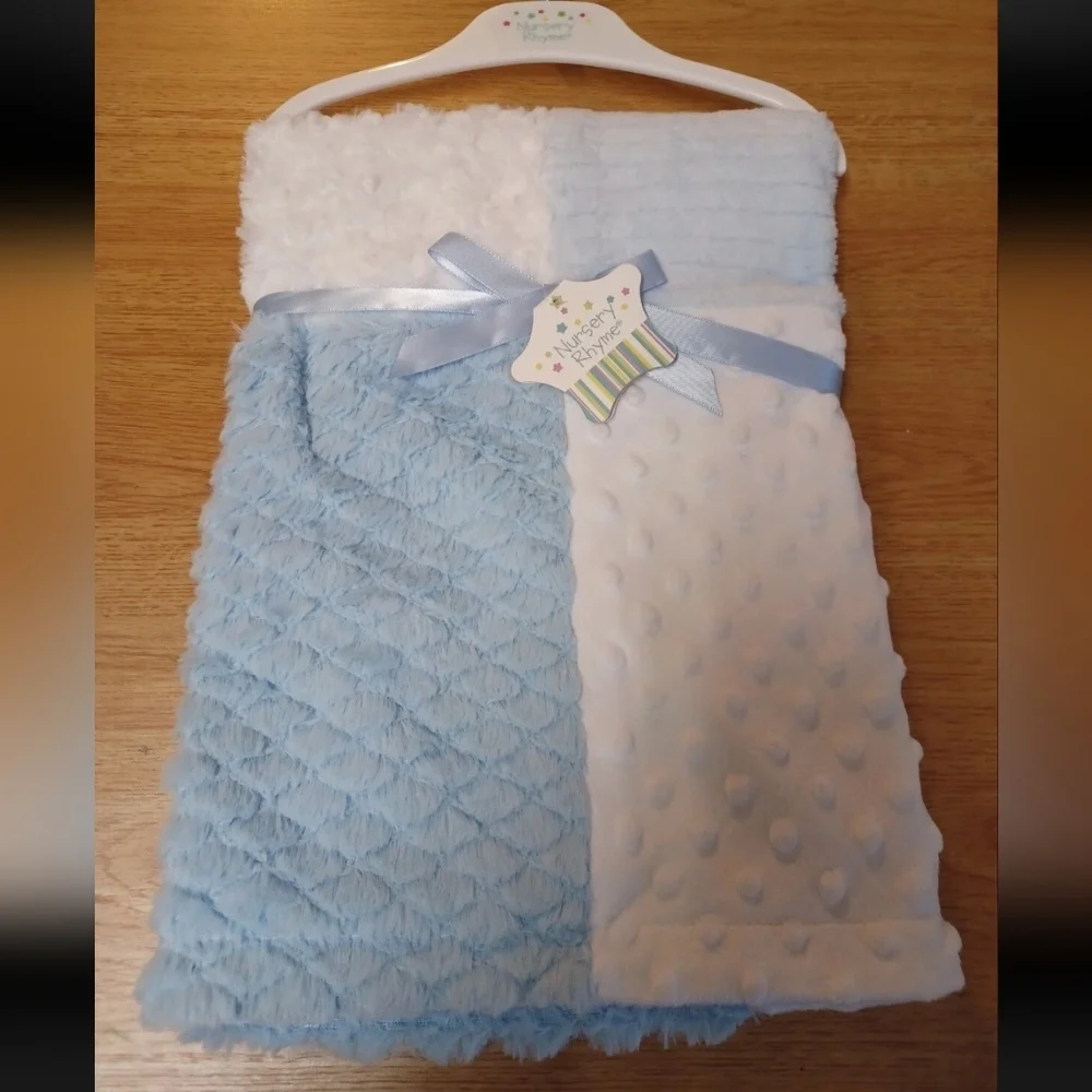 Blue White Patchwork Minky Dot Baby Blanket Infant Boy NWT